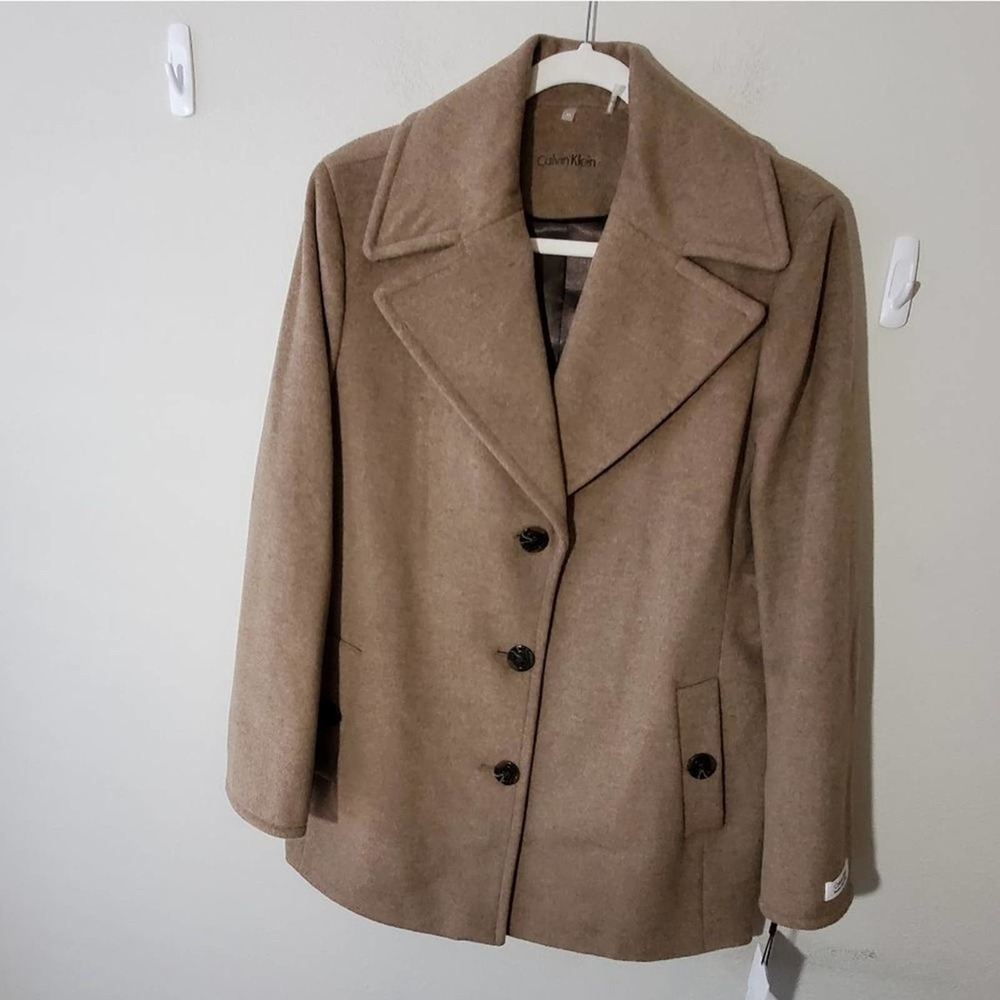 Calvin klein notched collar cashmere wool blend women's coat size XL